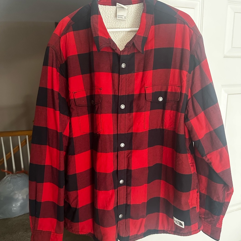 The North Face Red and Black Plaid Shirt Jacket